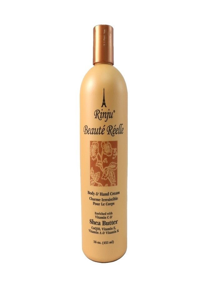 Rinju Beauté Réelle Body & Hand Cream - Non-Greasy Cream for Women & Men - 16 Oz Shea Butter Cream for Extremely Dry Skin - CoQ10, Vitamin E, A & K Moisturizer - Soothes, Caressed & Pampers Skin - Image 1